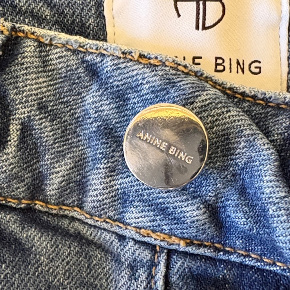 Anine Bing Distressed Button Fly Blue Flare Jeans Size 27 - Picture 7 of 16